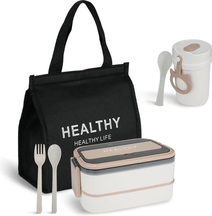 Lunchbox voor volwassenen lunchbox voor kinderen met vakken bentobox voor volwassenen lekvrij lunchbox met bestek en tas lunchbox magnetronbestendig lunchbox voor meisjesschool (1400 ml)
