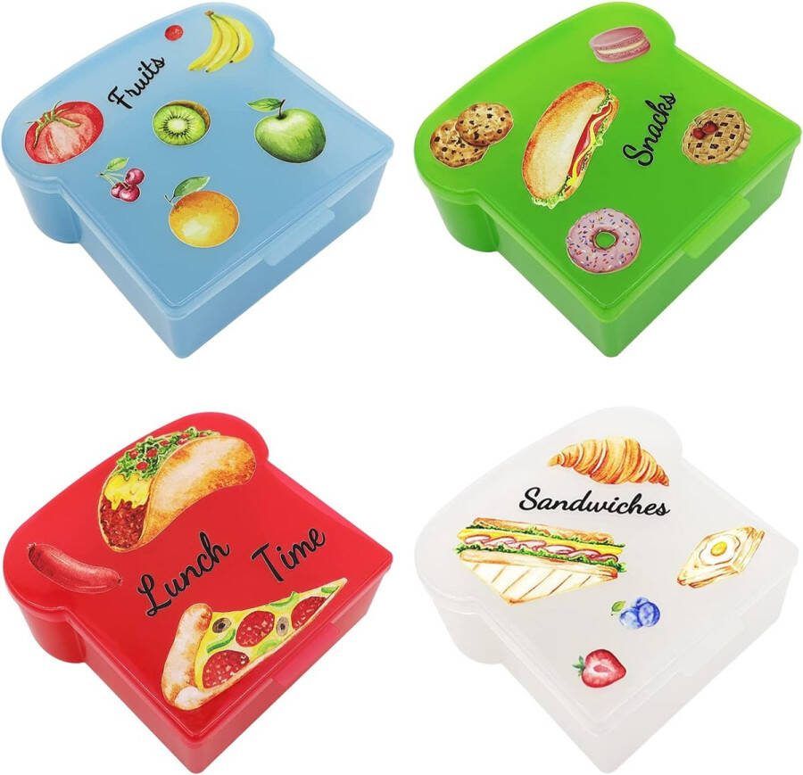 Lunchboxen 4-pack met cartoonstickers sandwichcontainers Bento lunchbox Lunchboxen lunchbox Bento Box voor kinderen en volwassenen magnetron en vaatwasserbestendig