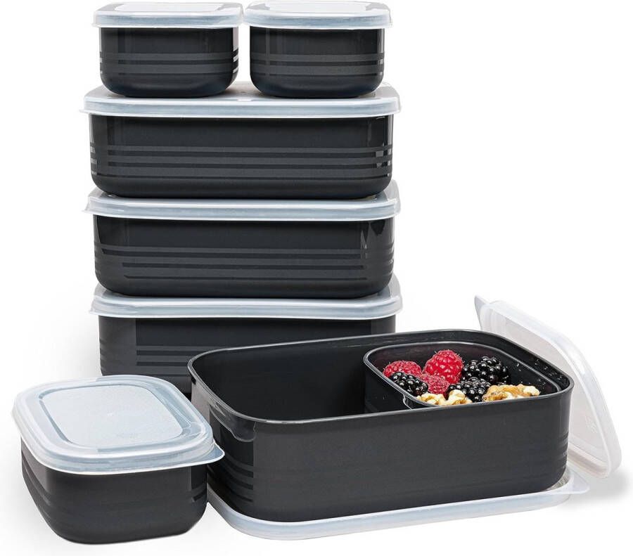 Lunchboxset 4 x 900 ml 4 x 280 ml Lunchbox met compartimenten voor kinderen en volwassenen Kan gebruikt worden als lunchbox broodtrommel en lunchtrommel (4 x 900 ml 4 x 280 ml Space Black)