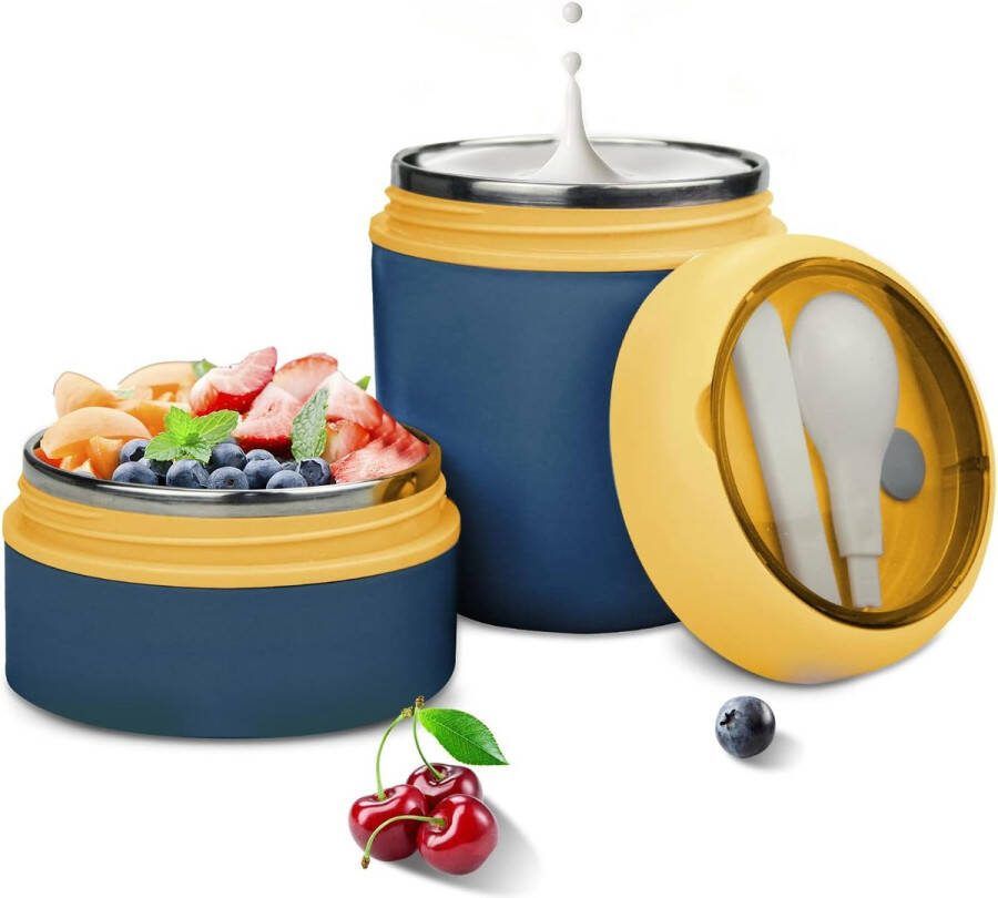Lunchpot Cereal Cup to Go 710 ml Praktische Cereal Cup Yoghurt Cup to Go Cup met lepel Cereal to Go Cup lekvrije Yoghurt Cup (donkerblauw)