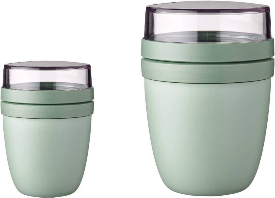 Lunchpot Duo Pack Praktische mueslibeker yoghurtbeker To Go beker geschikt voor diepvriezer magnetron en afwasmachine 300 & 500 ml Nordic Sage