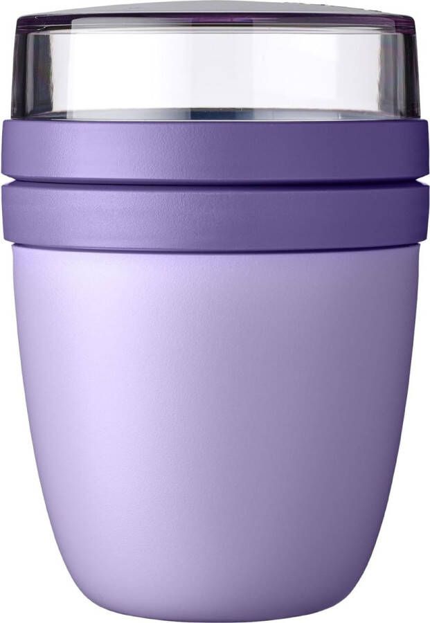 Lunchpot Mini Ellipse praktische yoghurtbeker en mueslibeker onderverdeling voor yoghurt en muesli geschikt voor vriezer magnetron en vaatwasser 300 ml + 120 ml Vivid Lilac