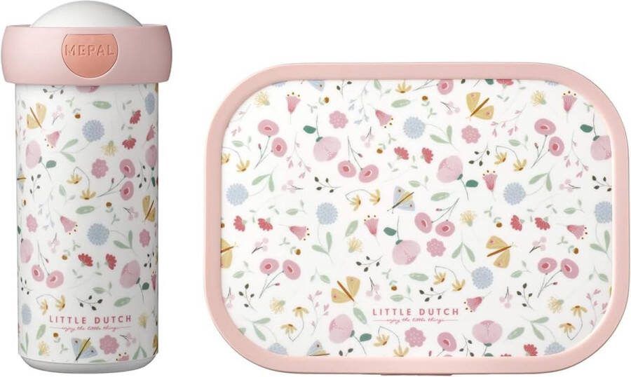 Lunchset Campus (schoolbeker en lunchbox) Little Dutch Flowers & butterflies