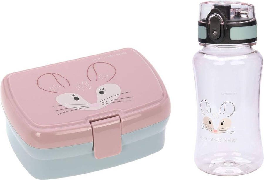 Lunchset met lunchbox en drinkfles over vrienden