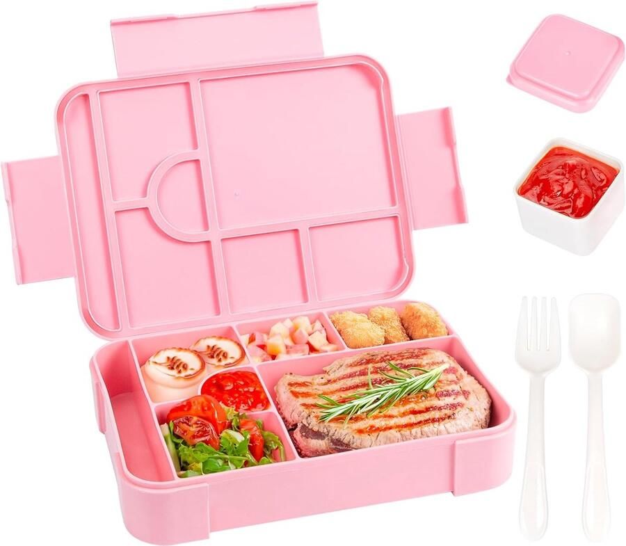 Lunchtrommel 1330 ml lekvrij voor kinderen en volwassenen levensmiddelcontainer met 7 vakken en bestekset snackbox voor kinderen school kleuterschool kantoor magnetron