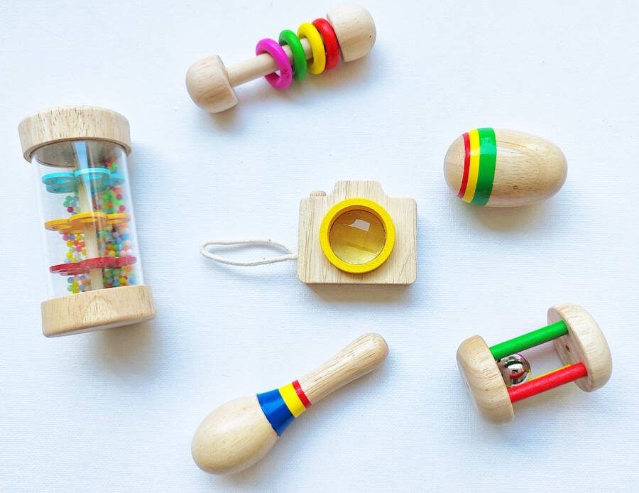 LuukyBB 6 Muziekinstrumenten Set Regenboog Houten Instrumenten Baby Muziek Montessori Muziekset Hout Kind 1 jaar Kraamcadeau Kinderen