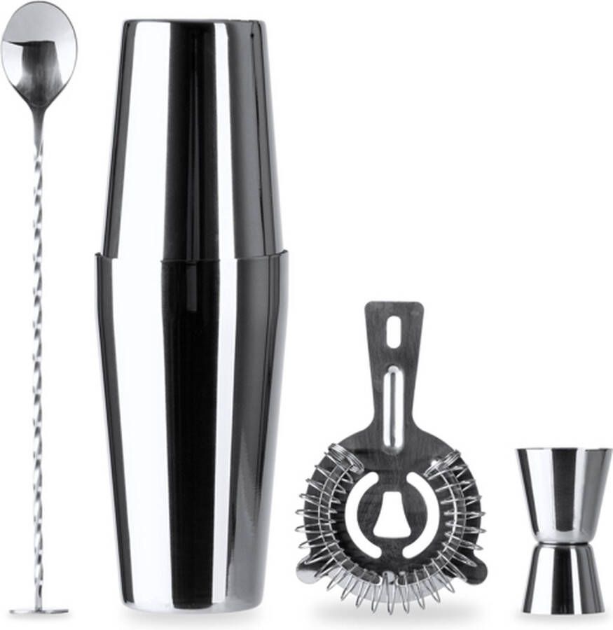 Luxe 5 delige cocktail set Shaker lange lepel maatbeker zeef en bewaarzak RVS