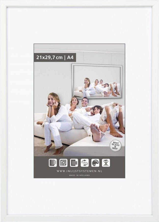 Luxe Aluminium Wissellijst Fotolijst 45x60 cm Ontspiegeld Kunstglas Wit 10 mm Facetrandje