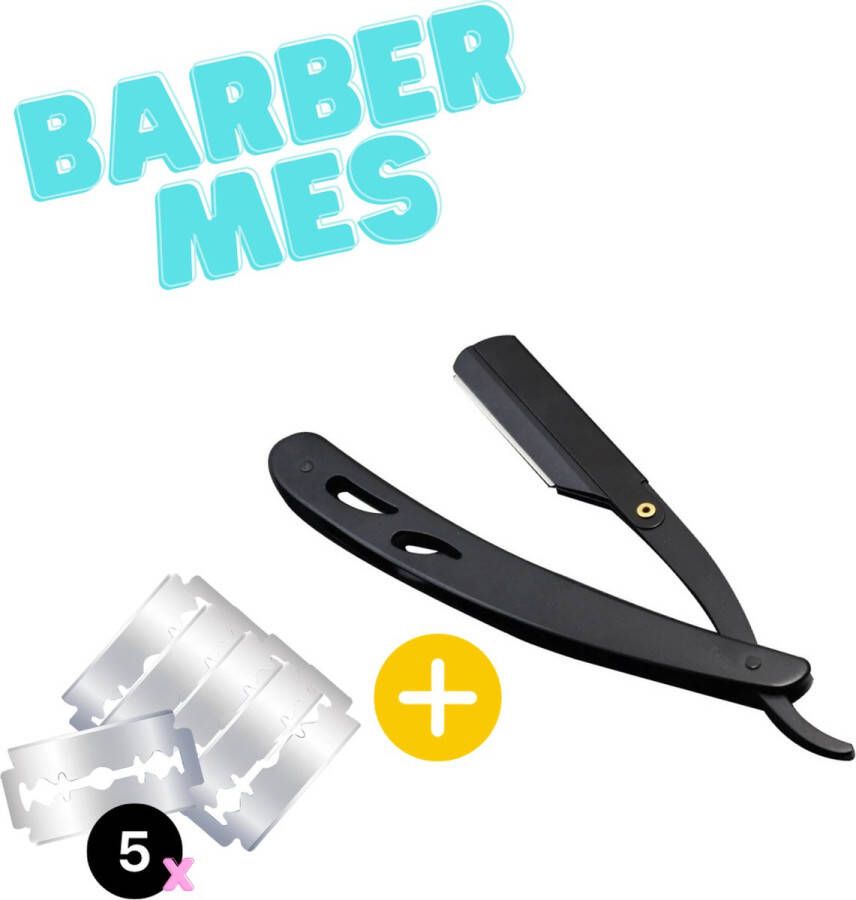 Luxe Barbiersmes Zwart incl 5 dubbele scheermesjes Razor Klassiek scheermes Barbermes Shavette Traditioneel scheermes Barber razor Kappersmes Baardontharing Gezichtsontharing Uitklapbaar scheermes