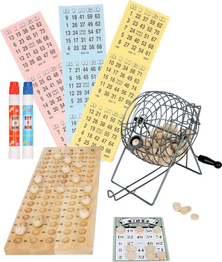 Merkloos Sans marque Luxe bingo spel metaal hout complete set nummers 1-75 met molen 174x bingokaarten en 2x stiften Bingospel Bingo spellen Bingomolen met bingokaarten Bingo spelen