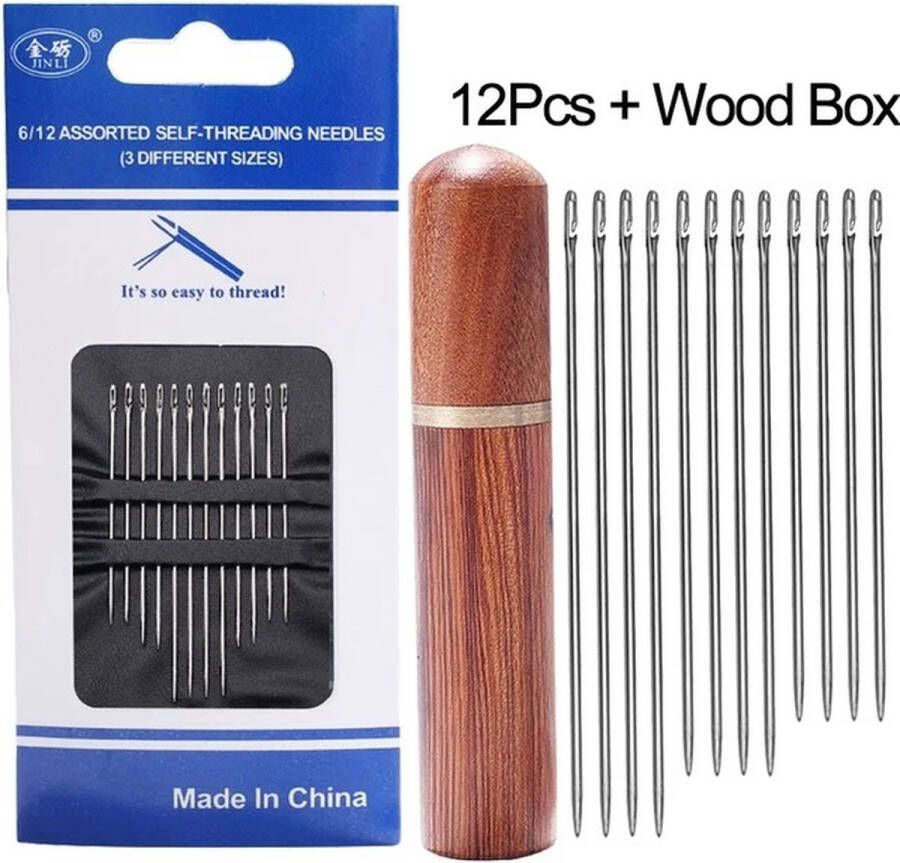Luxe Blindennaalden Naainaalden Open Oog Handwerknaalden Borduurnaalden Blindennaalden Met Koker Zelfinrijgende Naalden Blind Needles Set Van 12 Naalden + Houder