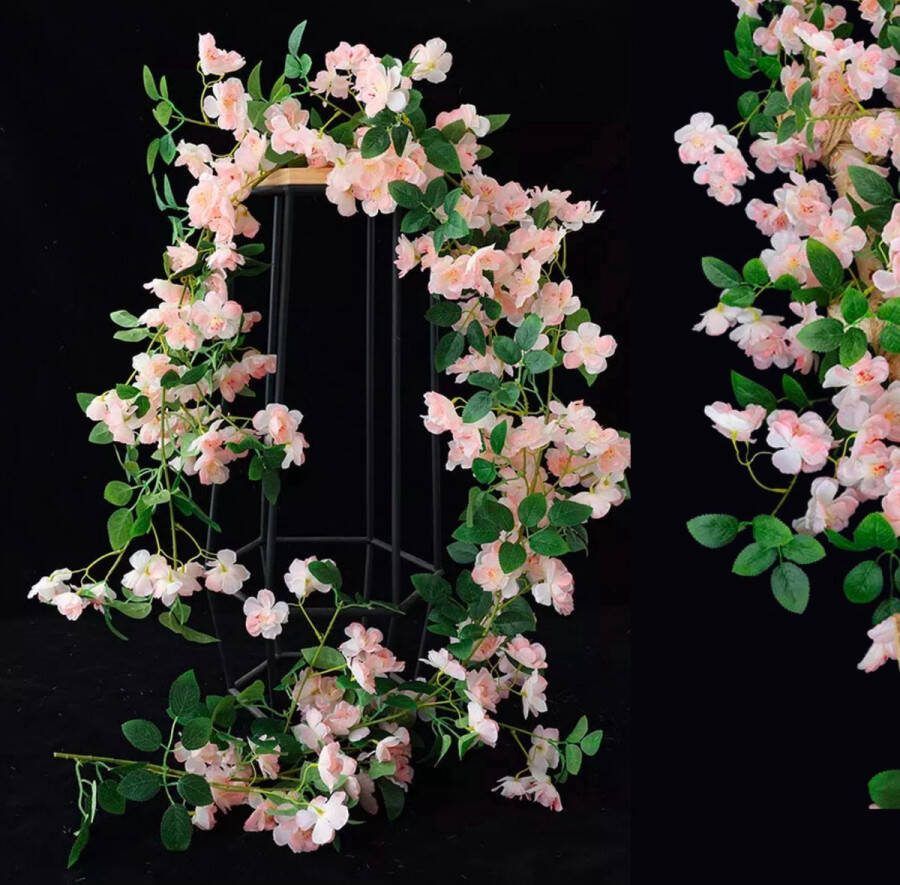 Luxe Bloemenslinger Kersenbloesem Vol Perzikroze Bloemen Grote Stijlvolle Bloemenstreng Voor Interieur Fietsmand of Stuur 180 CM Bloemen Roze Plastic Kunstbloemen Fiets Slinger Tak