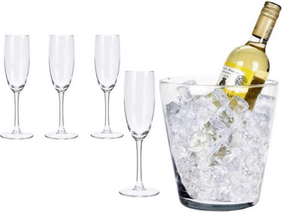 Luxe Champagneset van Kristal glas – Champagneglazen Set van 5 – Inclusief Wijnkoeler