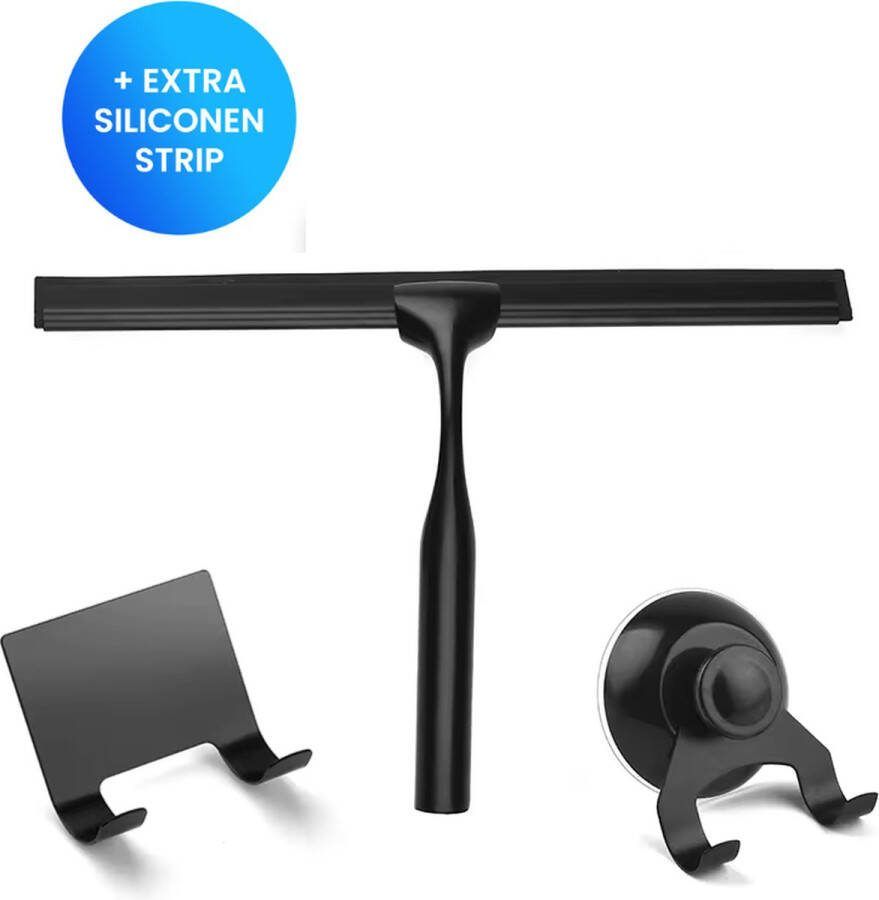 Luxe Douchewisser met Ophangsysteem Trekker Douche Raamwisser Zwart RVS Extra gratis Siliconen Strip