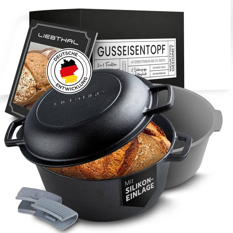 Luxe Duurzame Gietijzeren pan Gietijzeren pan brood bakken robuuste broodpan met precies passende anti-aanbaklaag reeds ingebrande broodbakvorm met deksel 4 6 l broodbakpan voor bakken braden en stoven