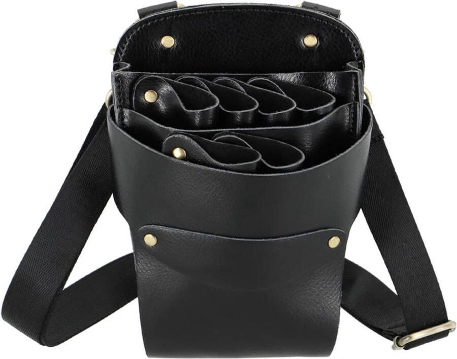 Luxe Kappers Schaartas zacht lederen kapperssalon kappersscharen Holster met schouderriem Kapperstas professionele haarstylist kapper gereedschap tas voor kammen clips Echt leer