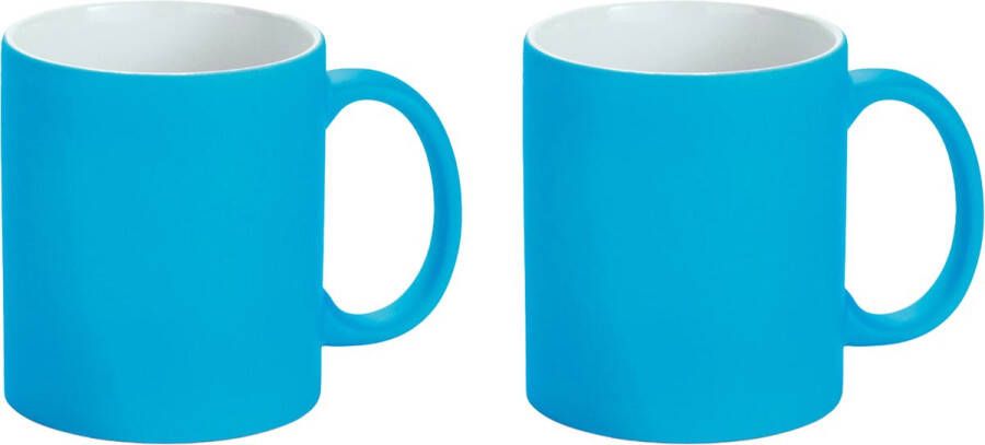 Merkloos Luxe krijt koffiemok beker 2x blauw keramiek met all-over schrijfvlak 350 ml Bekers