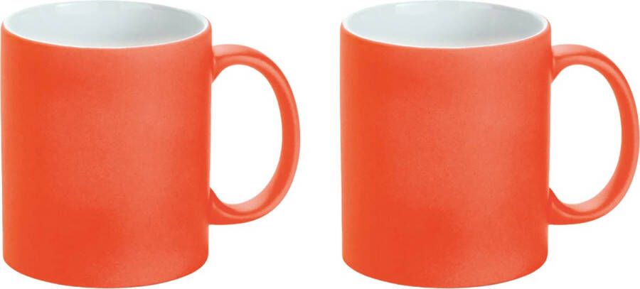 Merkloos Luxe krijt koffiemok beker 2x oranje keramiek met all-over schrijfvlak 350 ml Bekers