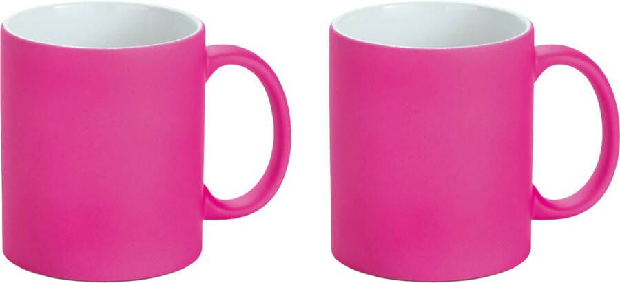 Merkloos Luxe krijt koffiemok beker 2x roze keramiek met all-over schrijfvlak 350 ml Bekers