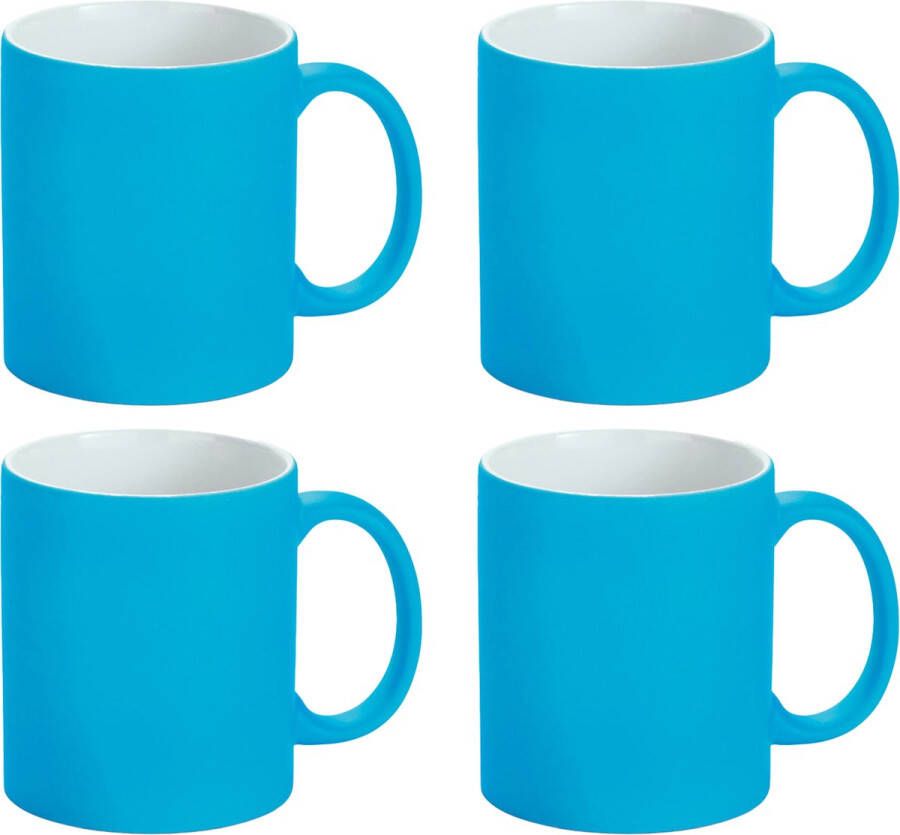 Luxe krijt koffiemok beker 4x blauw keramiek met krijt te beschrijven 350 ml Eigen naam