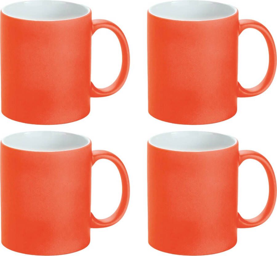 Luxe krijt koffiemok beker 4x oranje keramiek met krijt te beschrijven 350 ml Eigen naam