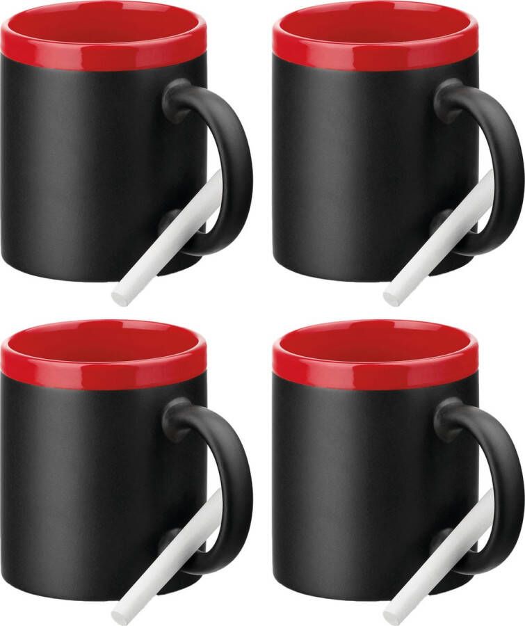 Luxe krijt koffiemok beker 4x rood zwart keramiek met krijt te beschrijven 350 ml Eigen naam
