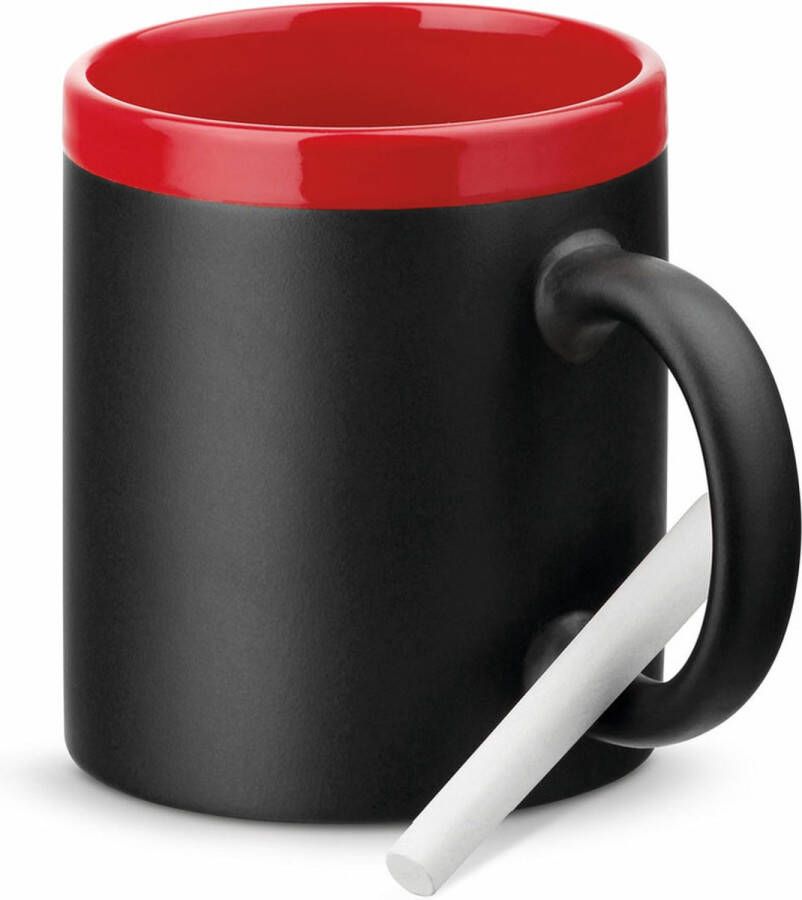 Merkloos Luxe krijt koffiemok beker rood zwart keramiek met all-over schrijfvlak 350 ml Bekers