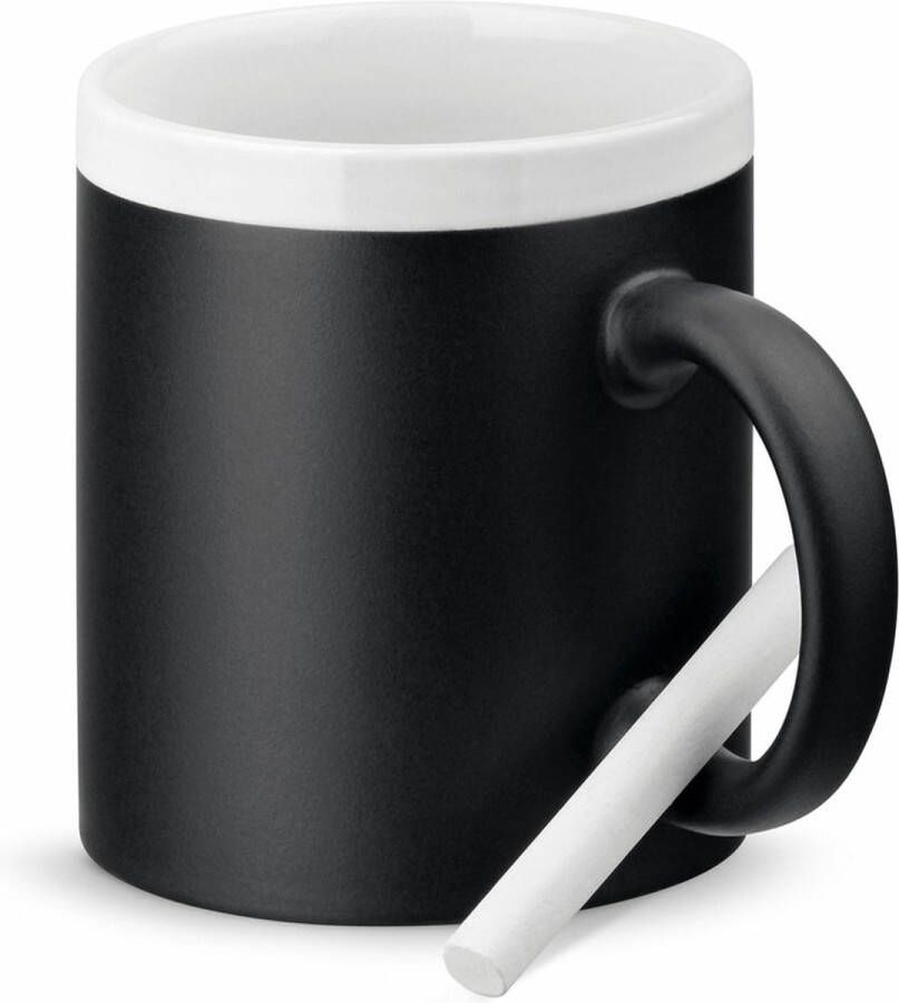 Merkloos Luxe krijt koffiemok beker wit zwart keramiek met all-over schrijfvlak 350 ml Bekers