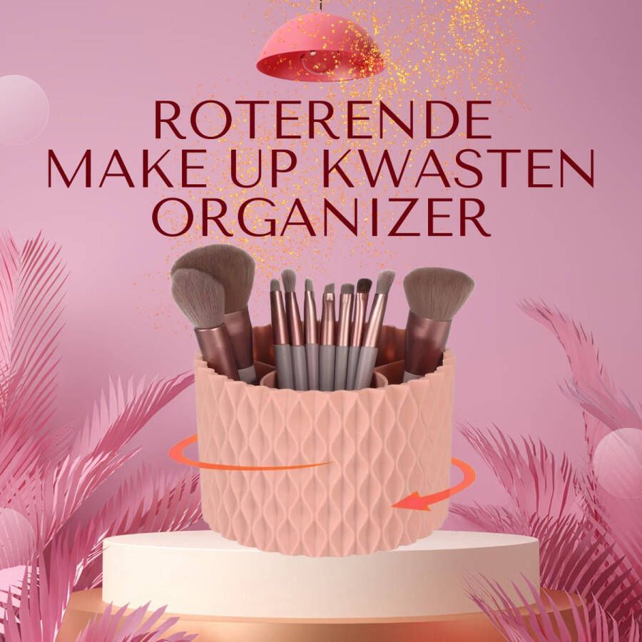 Happy Goodies Luxe Make Up Kwasten Organizer Roze Draaibaar Roterend 360 graden 5 Vakken Make up Organizer Luxury Lifestyle