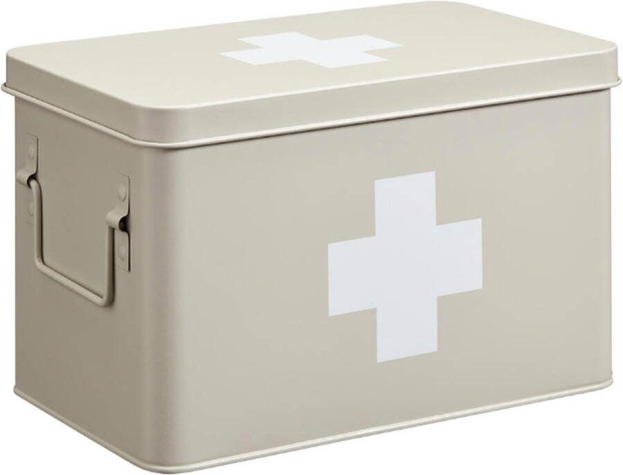 Luxe medicijnbox beige metaal bewaarbox medicijnen 31 x 19 x 20 cm badkamer