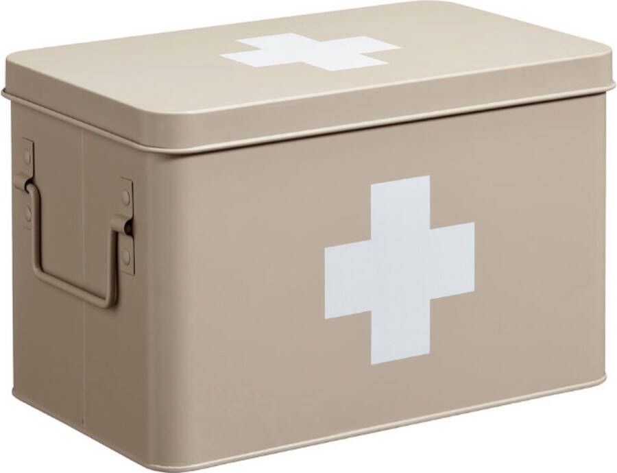 Luxe medicijnbox taupe bewaarbox medicijnen metaal badkamer 31 x 18 x 20 cm