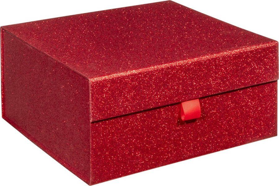 Luxe opbergdoos ROOD GLITTER bewaardoos opbergbox formaat 25x25x12cm (1 stuk)