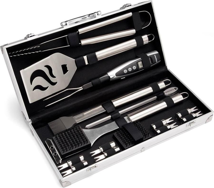 Luxe roestvrijstalen grillgereedschapset met koffer 20-delig CGS-5020 BBQ accessoires