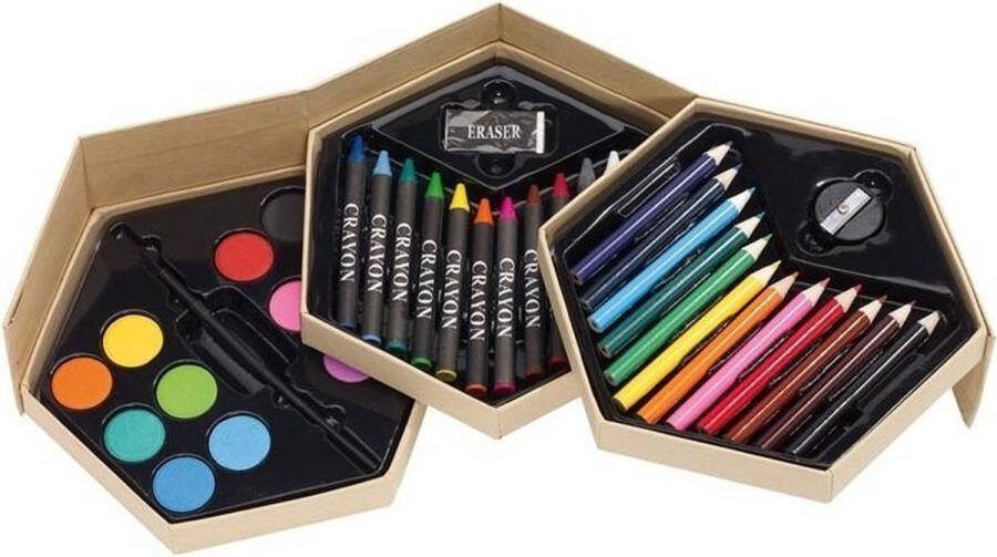Luxe teken schilderset in blanco DIY doos Potloden waskrijt verf Tekendoos hobby set