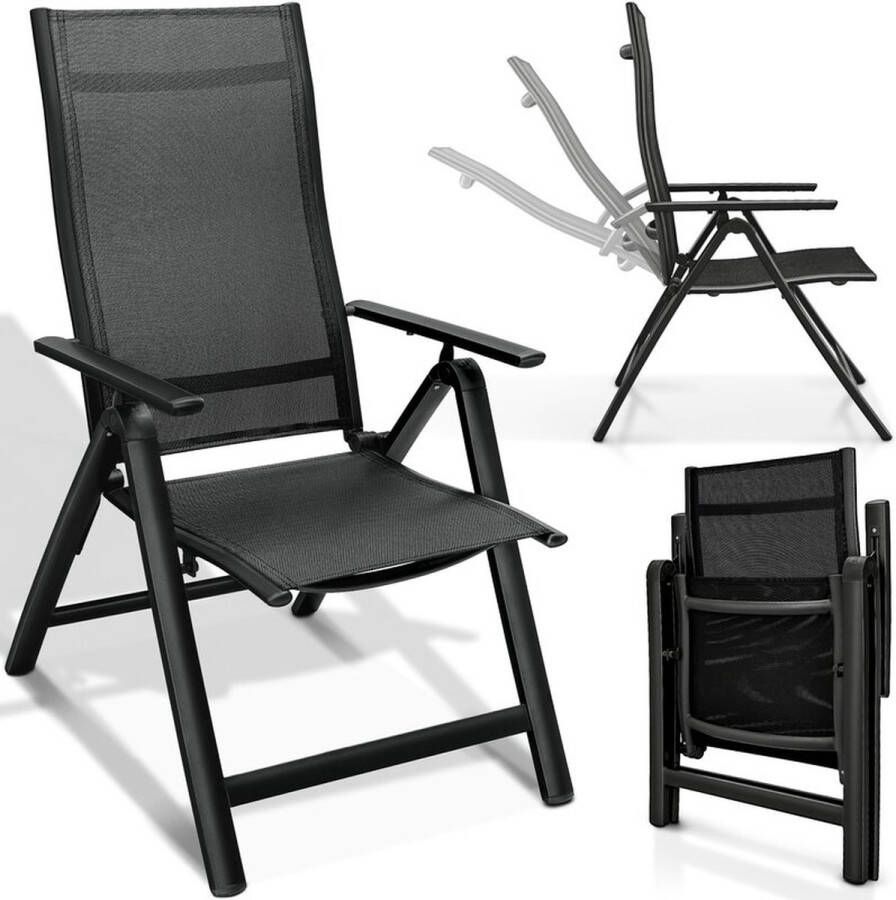 Luxe Tuinstoel Tuinstoelen – Klapstoel – Vouwstoel voor op Terras Tuin Camping – Tuinset – Campingstoel – Tuinstoel – Verstelbaar en Opklapbaar – Zwart – Set van 2