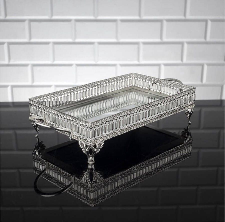 Luxe Zilveren spiegeldienblad met handvat Modern design mirror dienblad zilver