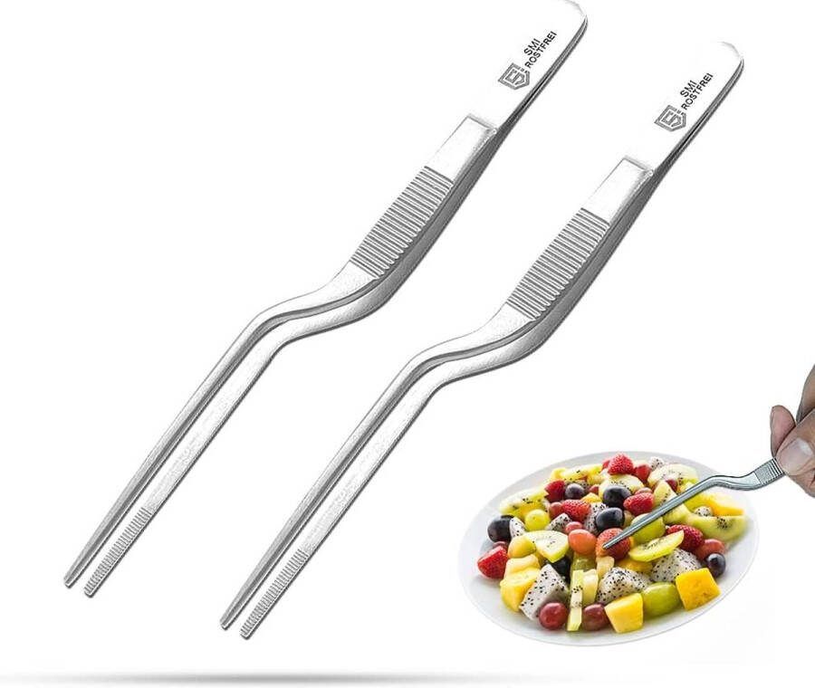 Luxiba 2 stuks set pincet keukenpincet set 16 cm kookpincet voedseltang keukentang roestvrijstalen serveerpincet