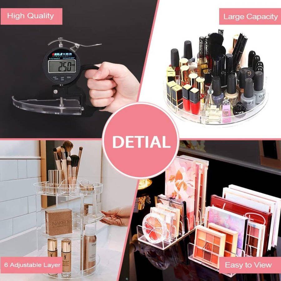 Luxiba 360 roterende make-up organizer en lippenstift-organizer 16 gaten lippenstifthouder verstelbare multifunctionele spinnhouder opslag cosmetica-organizer parfum en accessoires