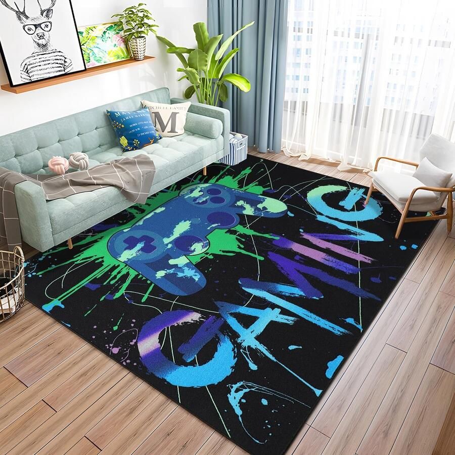 Luxiba Gamer-controller-tapijt 150 x 200 cm antislip Groot formaat Gamer-bereik Laagpolig Bedrukt Controller Gamepad Tapijt voor gamer Slaapkamer Woonkamer Speelkamer Decoratie