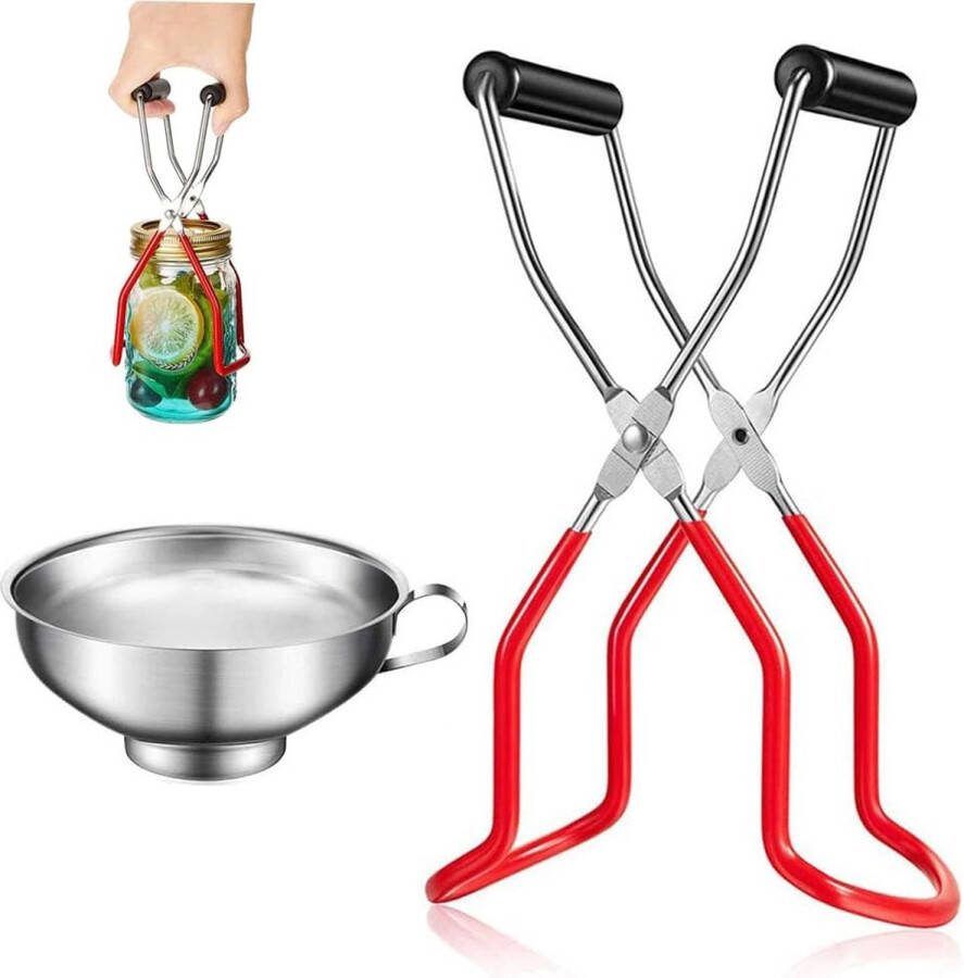 Luxiba Glazen lifter roestvrij stalen glazenlifter inmaakpotlifter vultrechter van roestvrij staal glazen lifter voor hete inmaakpotten voor keukenrestaurant canning potten (rood)
