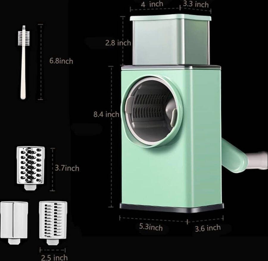 Luxiba Groentesnijder Raspsnijder met draaigreep 3-in-1 multifunctionele rasp (lichtgroen)