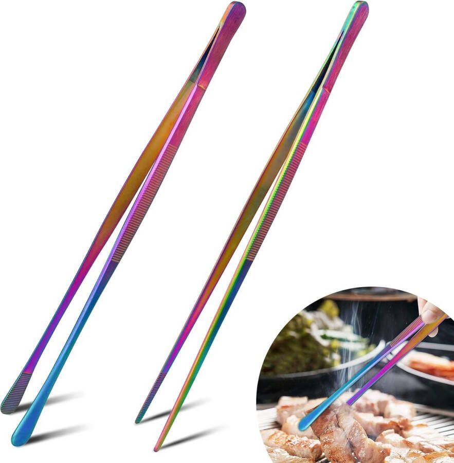 Luxiba Kookpincet roestvrij staal 30 cm keukentang van voedselveilig roestvrij staal roestvrije vleestang met geribbelde greepvlakken professionele tang pincet voor koken grillen en bakken (kleur)