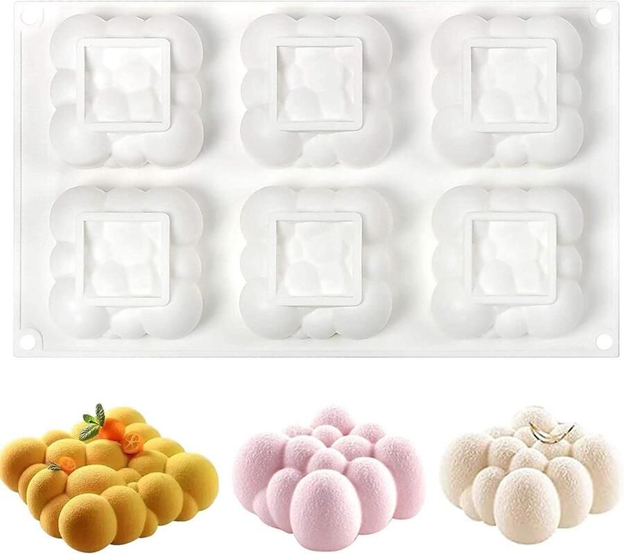 Luxiba Mousse cakevorm 3D bubbels wolken siliconen bakvorm dessertvormen 3D vierkante bakvorm dessert siliconen vormen bakken voor pudding gebruikt chocolade ijsbom truffel zeep