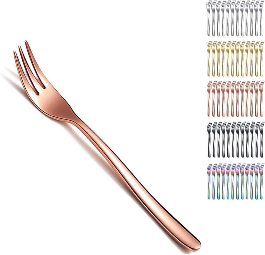 Luxiba Roségouden dessertvorken 12 stuks 14 cm roestvrij staal titanium coating roségoud dessertvorken vorkzilver taartvorken fruitvorken