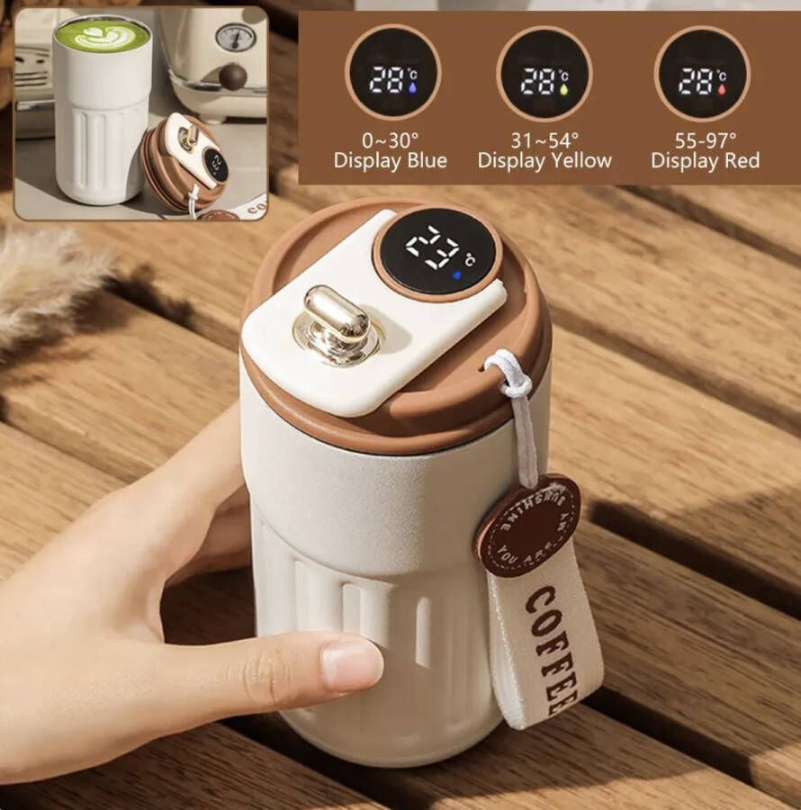 Luxifyy Koffiebeker Coffee Cup Led Display Koffiebeker To Go 460ml Thermos Reisbeker Geïsoleerd Roestvrijstaal Dubbelzijdig