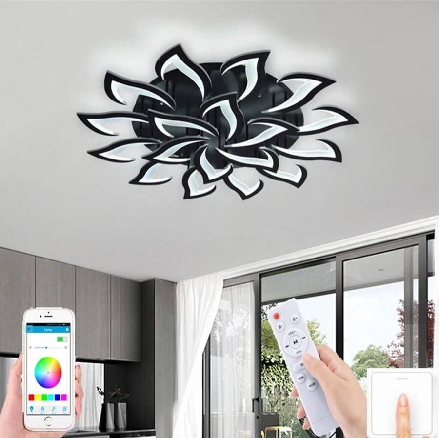 LuxiLamps 18 Sterren Plafondlamp Zwart Met Afstandsbediening Smart lamp Dimbaar Met App Woonkamerlamp Moderne lamp Plafonniere