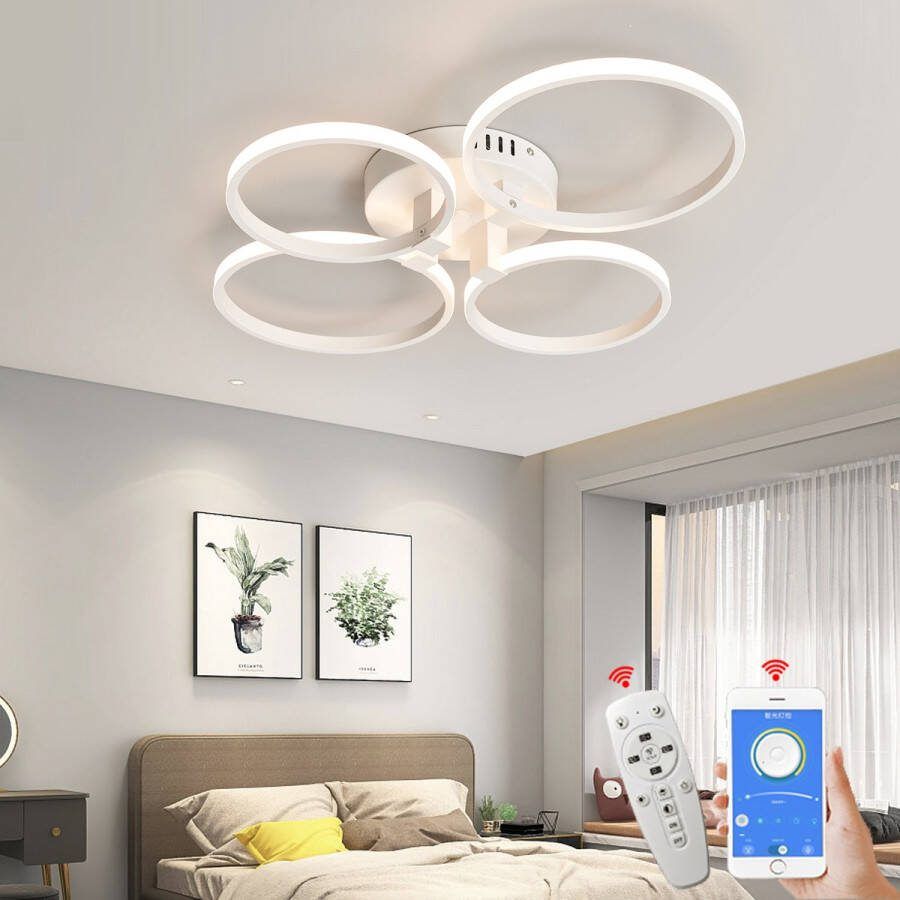 LuxiLamps 4 Ringen Plafondlamp Wit Afstandsbediening Dimbaar Met App Smart lamp Woonkamerlamp Moderne lamp Plafonniere