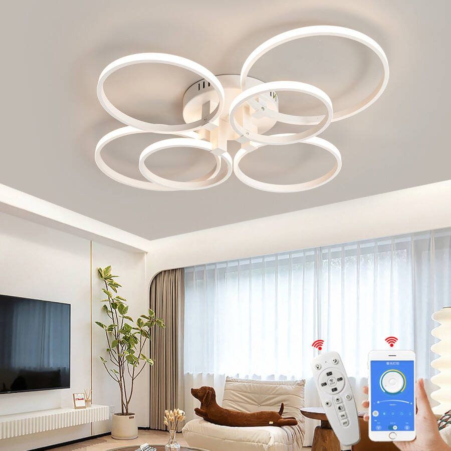 LuxiLamps 6 Ringen Plafondlamp Wit Afstandsbediening Dimbaar Met App Smart Lamp Woonkamer Lamp Moderne Lamp Plafonniere