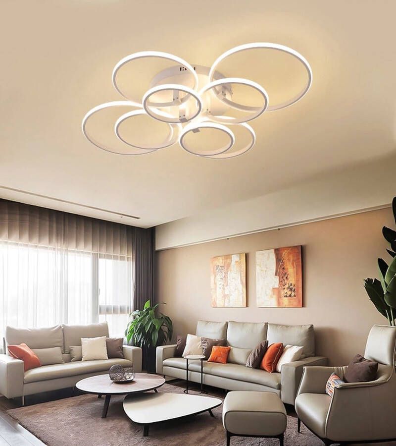 LuxiLamps 8 Ringen Plafondlamp Wit Afstandsbediening Dimbaar Met App Smart lamp Woonkamerlamp Moderne lamp Plafonniere