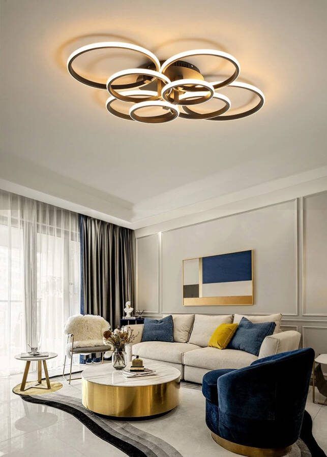 LuxiLamps 8 Ringen Plafondlamp Zwart Afstandsbediening Dimbaar Met App Smart lamp Woonkamerlamp Moderne lamp Plafonniere